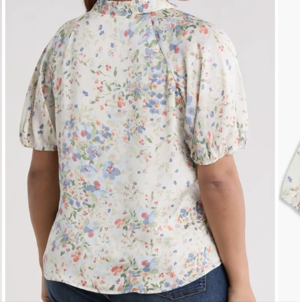 CeCe Split Neck Top Plus  Multicolor Floral Blouse Egret New Size 3X - Picture 2 of 6